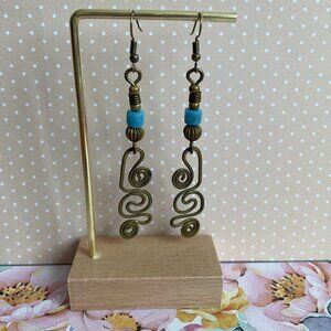 Artisan Southwestern Boho Pierced Bronze Dangle Long Earrings NWT